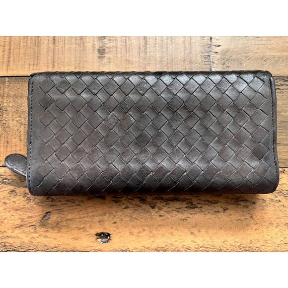 BOTTEGA VENETA Intreacciato Leather Continenta Wallet Brown/Gray W/COA and Box - Picture 1 of 16